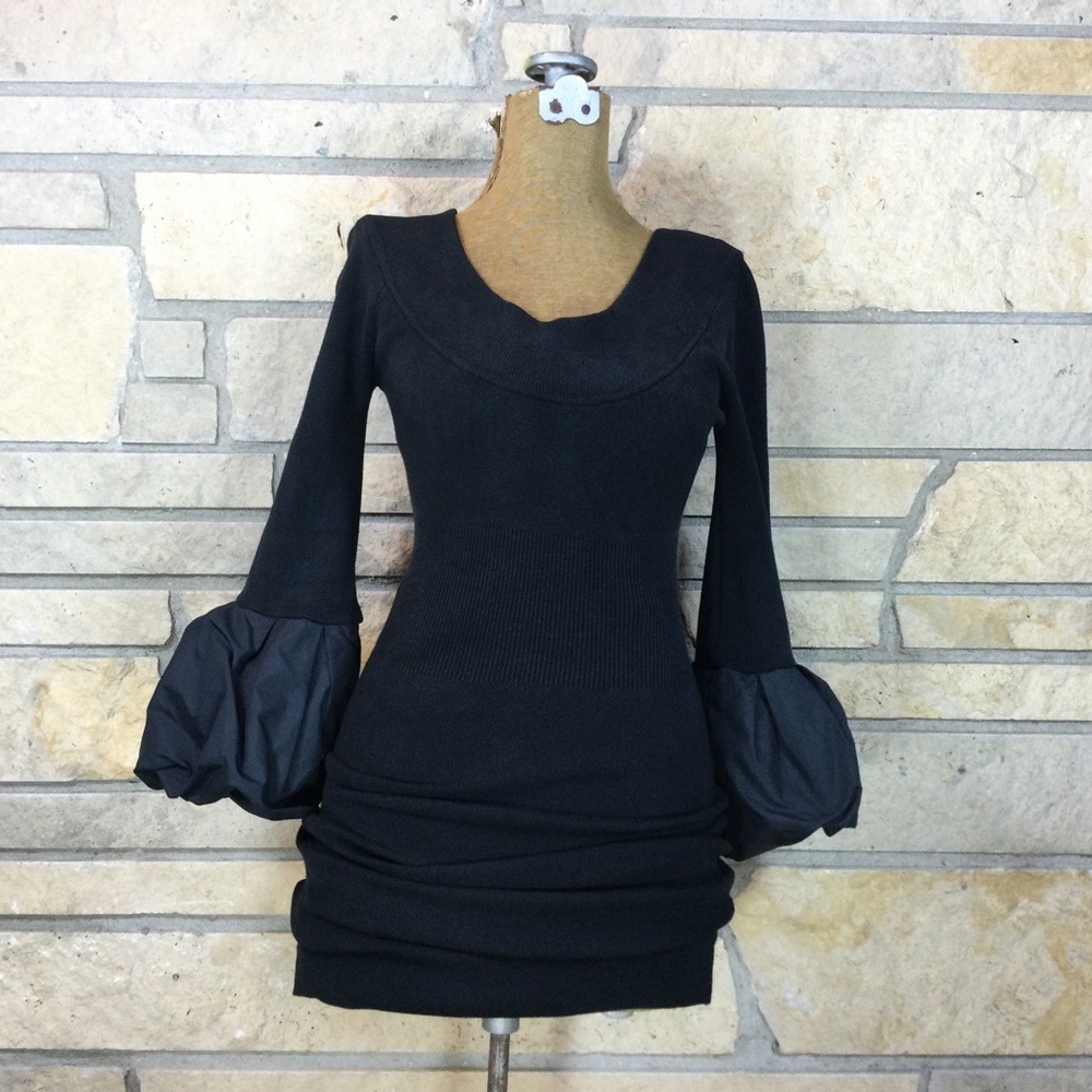 BCBG MaxAzria Black Cocktail Balloon Cuff Sleeve Mini Dress